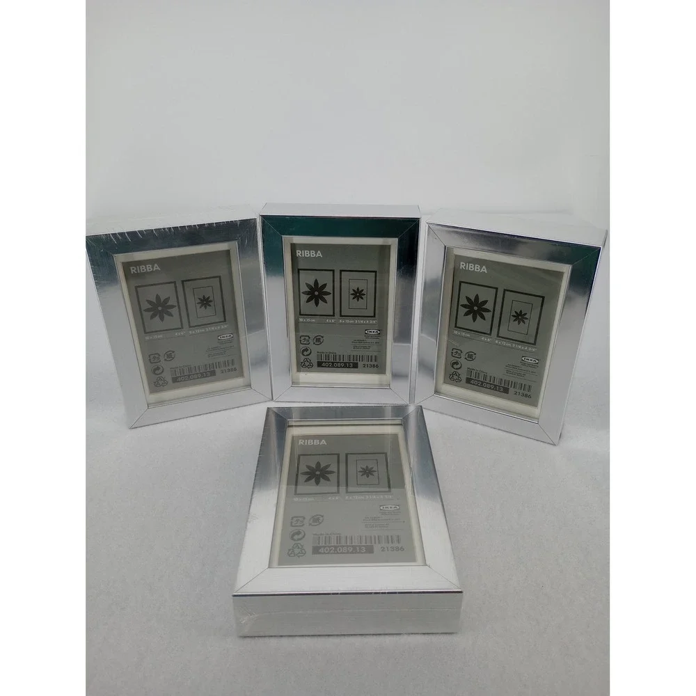 IKEA Ribba Picture Frame Set 4 4x6 Silver Metallic Finish